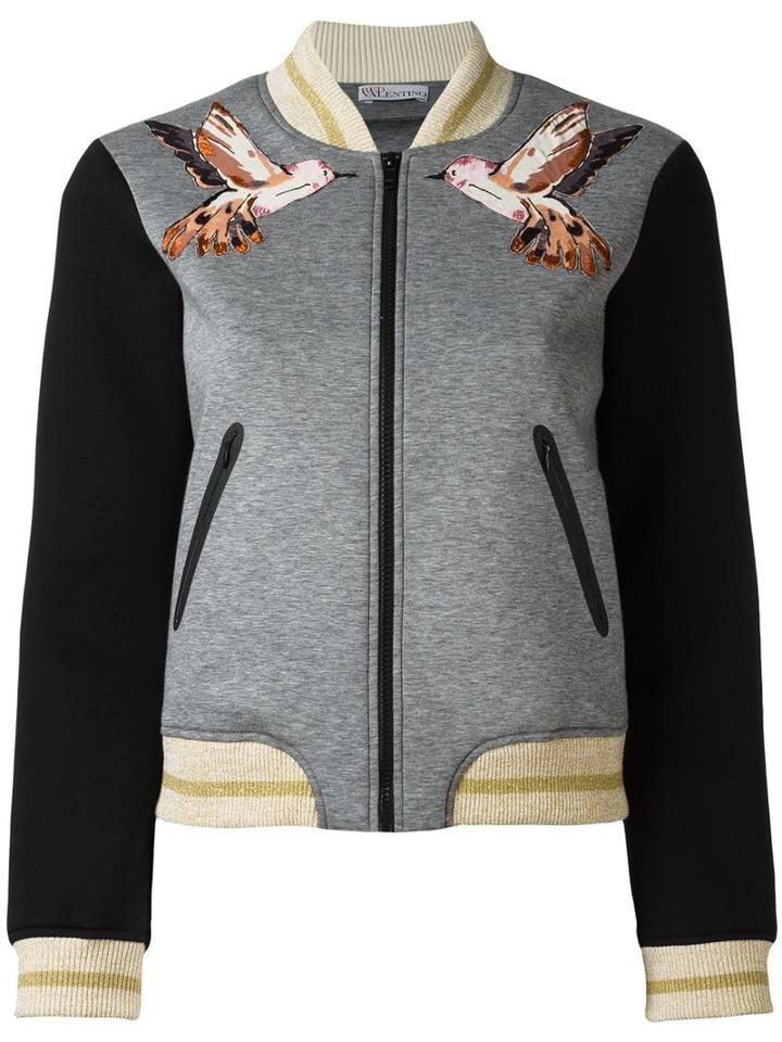 Red Valentino Three-quarters Sleeve Bomber Jacket, Women's, Size: Small, Grey, Cotton/polyester/polyamide/viscose
