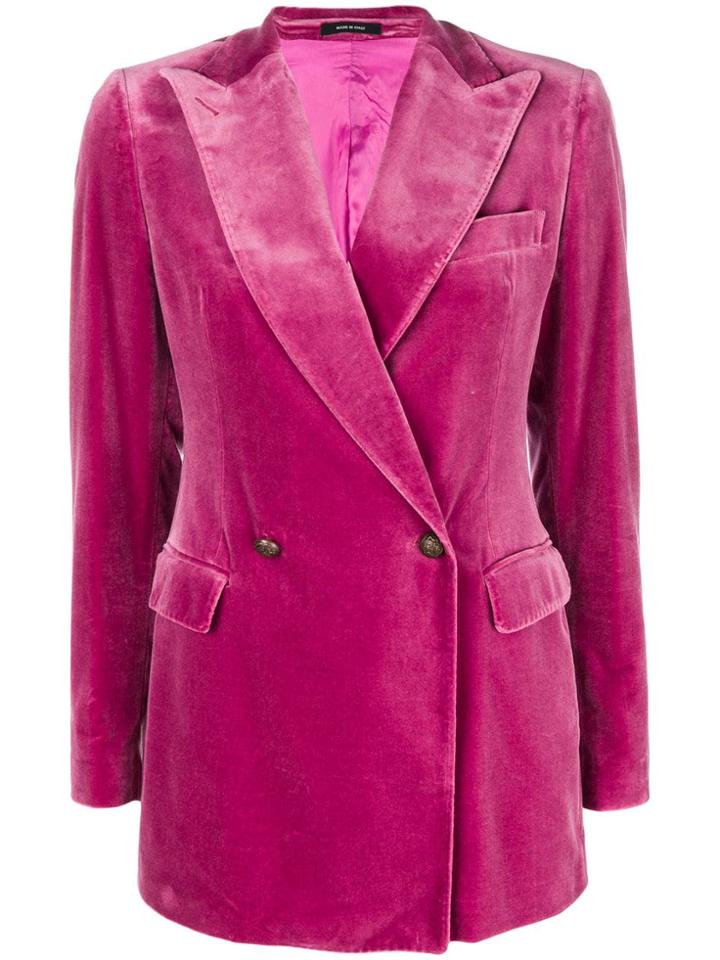 Tagliatore Velvet Double Breasted Blazer - Pink & Purple