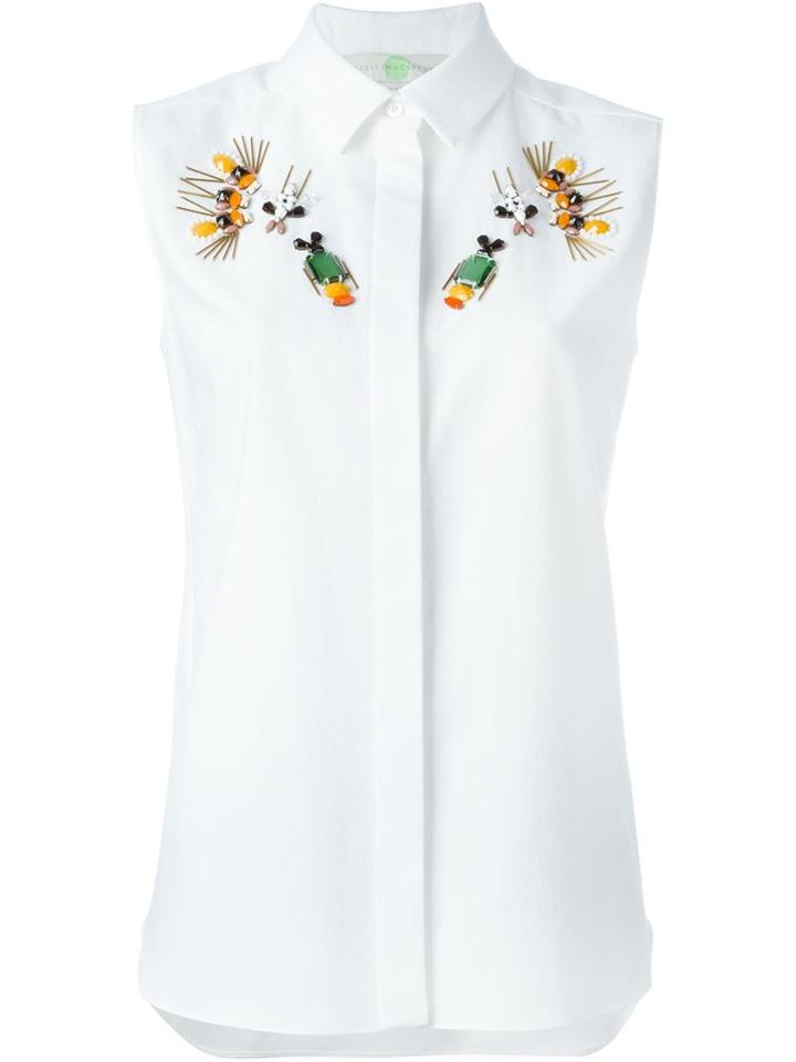 Stella Mccartney Embellished Piqué Blouse, Women's, Size: 44, White, Cotton/resin/glass/metal (other)