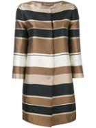 Herno - Striped Coat - Women - Silk/polyester - 42, Women's, Nude/neutrals, Silk/polyester