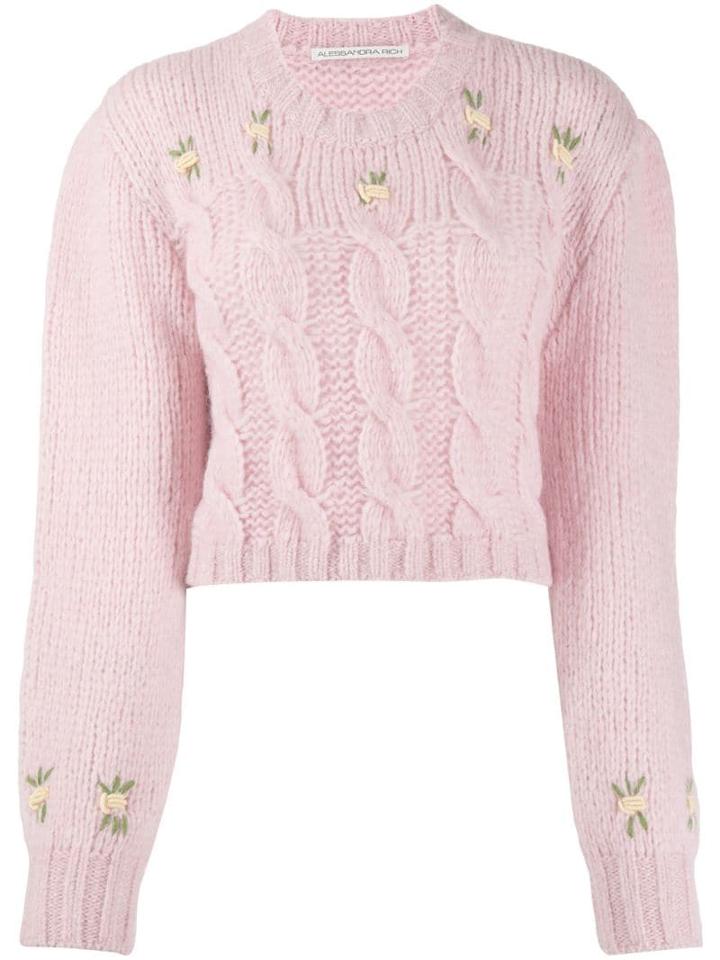 Alessandra Rich Floral Embroidered Jumper - Pink