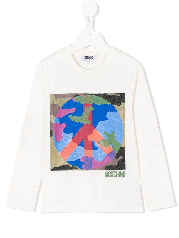 Moschino Kids - Peace Printed Longsleeved T-shirt - Kids - Cotton - 6 Yrs, White