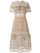 Self-portrait - Yoke Frilled Dress - Women - Polyester/spandex/elastane - 14, Nude/neutrals, Polyester/spandex/elastane