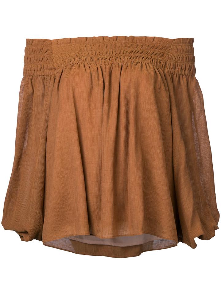 Estnation - Off-shoulder Blouse - Women - Rayon - 38, Brown, Rayon