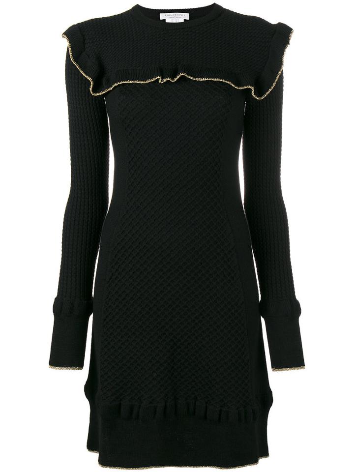 Philosophy Di Lorenzo Serafini - Frilled Waffle Knit Mini Dress - Women - Virgin Wool - 38, Black, Virgin Wool