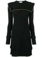 Philosophy Di Lorenzo Serafini - Frilled Waffle Knit Mini Dress - Women - Virgin Wool - 38, Black, Virgin Wool