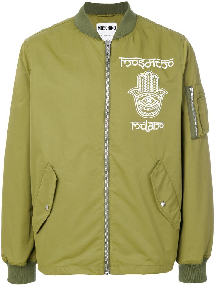 Moschino - Hamsa Print Bomber Jacket - Men - Cotton/polyamide/polyester/other Fibers - 52, Green, Cotton/polyamide/polyester/other Fibers