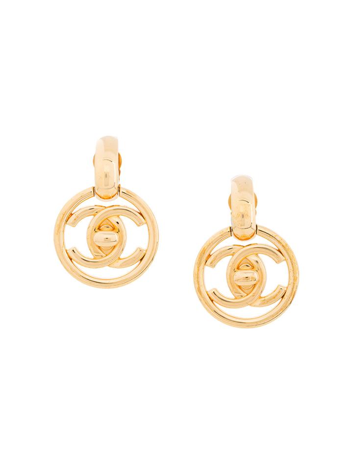 Chanel Vintage Round Turnlock Swing Earrings - Metallic