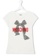 Moschino Kids Ribbon Print T-shirt, Girl's, Size: 14 Yrs, Nude/neutrals