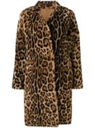 Liska Leopard Print Fur Coat - Brown