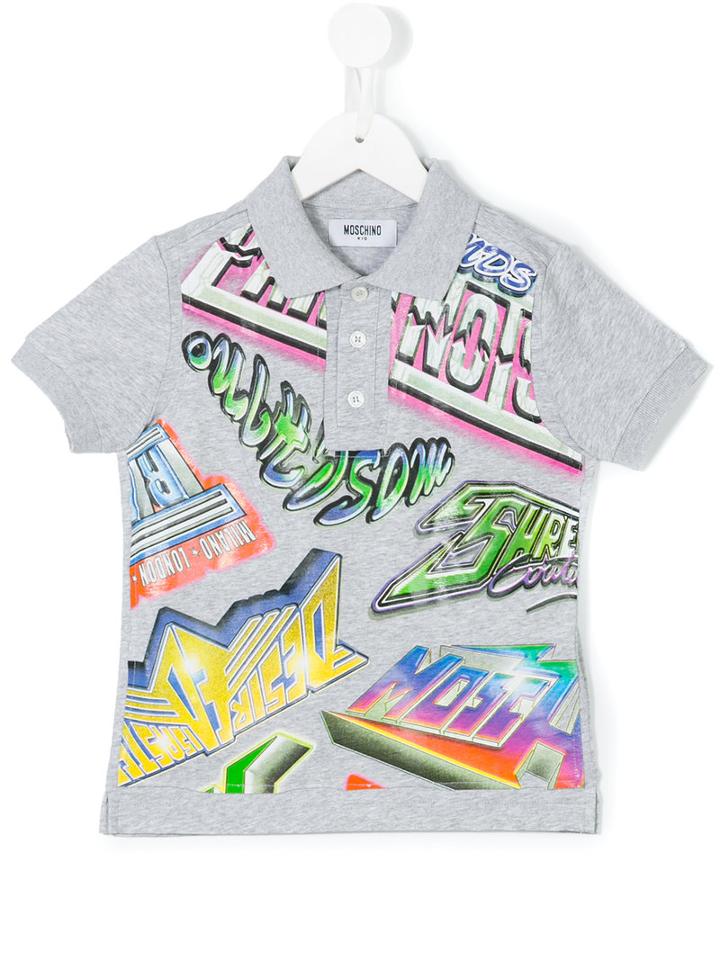 Moschino Kids - Printed Short Sleeve Polo Shirt - Kids - Cotton - 4 Yrs, Grey