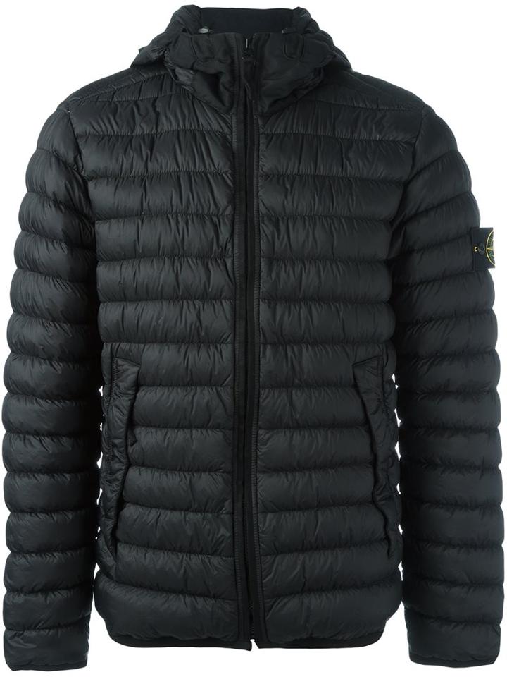 Stone Island Hooded Padded Jacket, Men's, Size: Small, Black, Feather Down/polyamide/polyurethane Resin