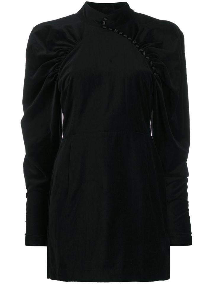 Rotate Puff Sleeve Velvet Dress - Black