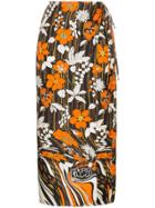 Prada Floral Print Silk Wrap Skirt - Orange
