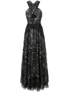 Marchesa Notte - Sequin Embroidered Crossover Gown - Women - Nylon/sequin - 12, Black, Nylon/sequin