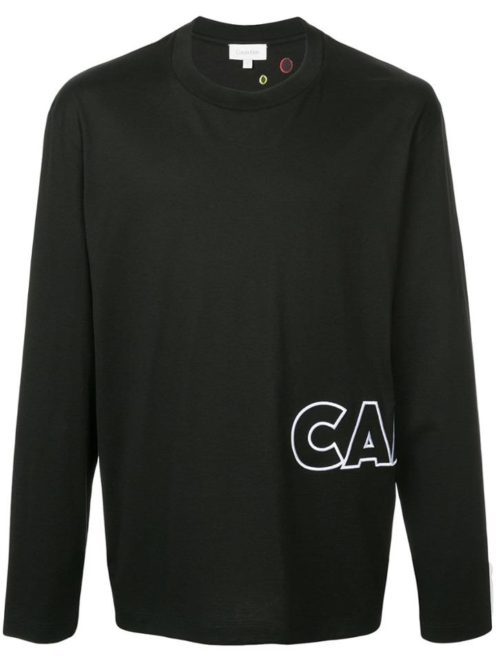Ck Calvin Klein Logo Embroidered Long Sleeve Top - Black