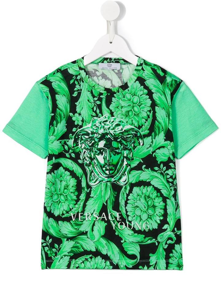 Young Versace Baroque Print T-shirt, Boy's, Size: 10 Yrs, Green