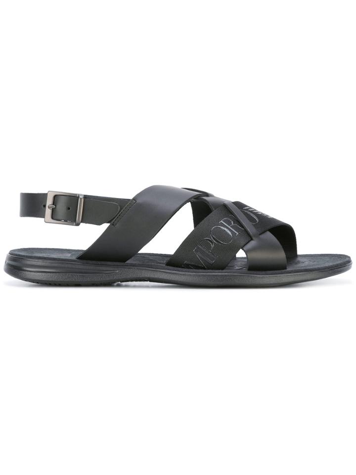 Emporio Armani Logo Print Sandals - Black
