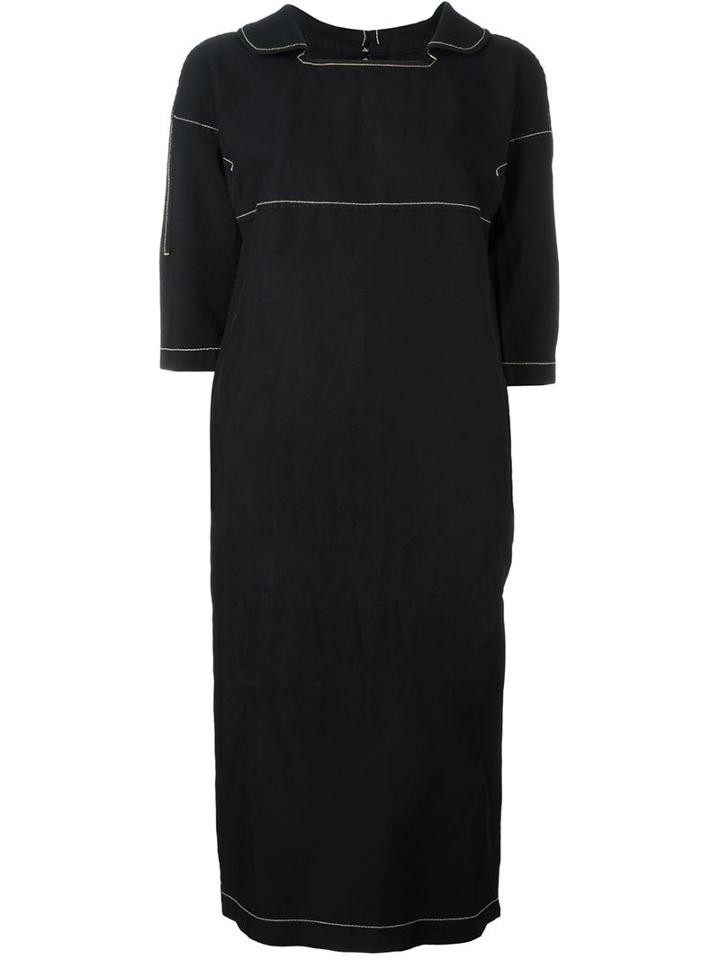 Comme Des Garçons Relaxed Boxy Collar Dress, Women's, Size: Small, Black, Polyester