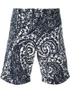 Lardini Paisley Print Tie Waist Deck Shorts, Men's, Size: 34, White, Cotton/elastodiene