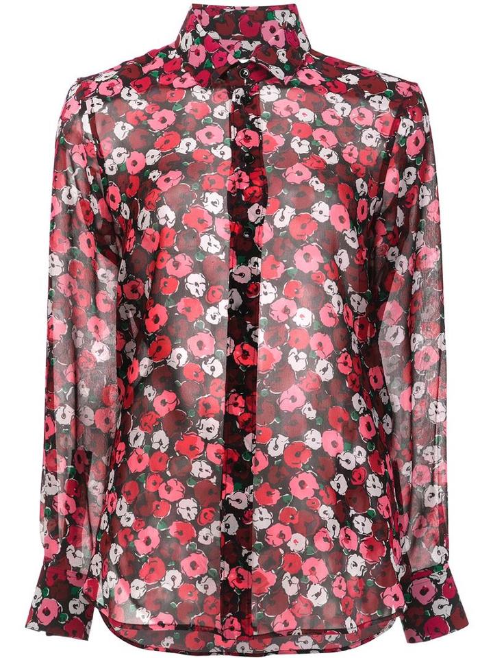 Saint Laurent Paris Collar Printed Shirt, Women's, Size: 40, Red, Silk
