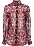 Saint Laurent Paris Collar Printed Shirt, Women's, Size: 40, Red, Silk