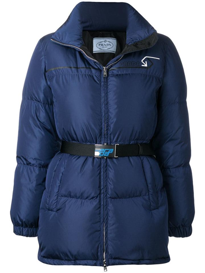 Prada Padded Belted Jacket - Blue
