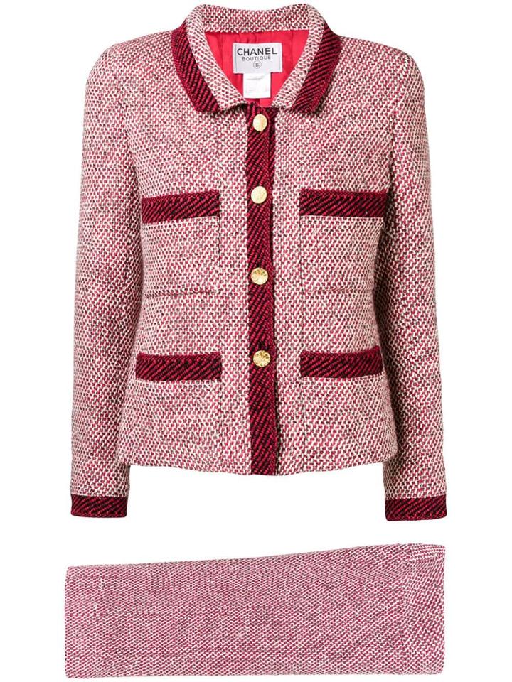 Chanel Vintage Slim Knitted Skirt Suit - Red