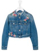 Ermanno Scervino Junior - Floral Embroidery Denim Jacket - Kids - Cotton/spandex/elastane - 4 Yrs, Toddler Girl's, Blue