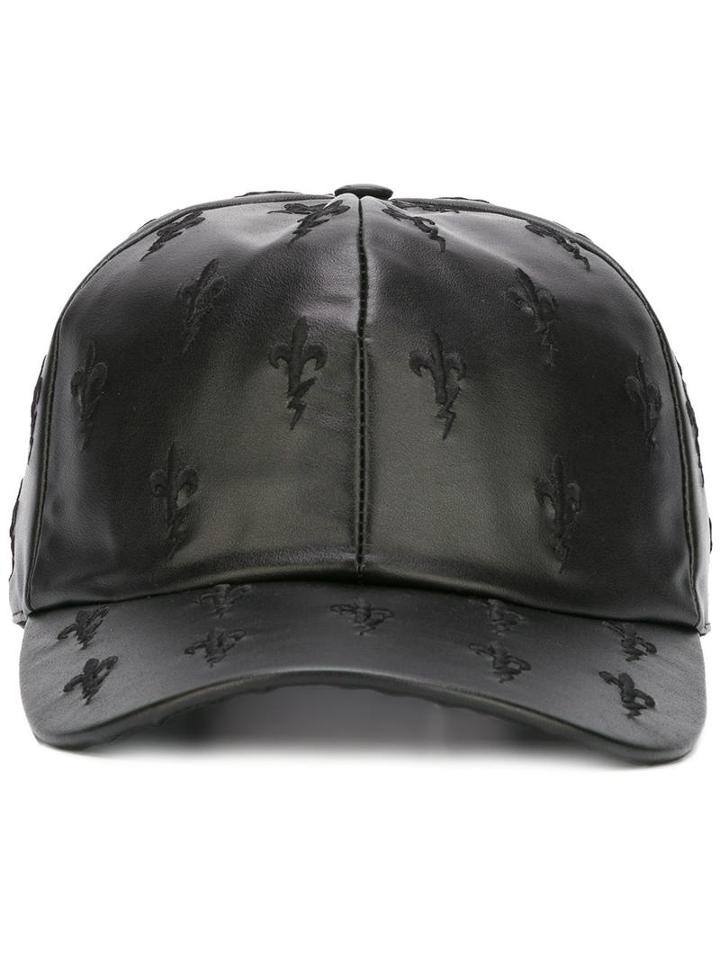Neil Barrett Fleur-de-lis Embroidered Baseball Cap, Men's, Black, Polyester/polyurethane/cotton