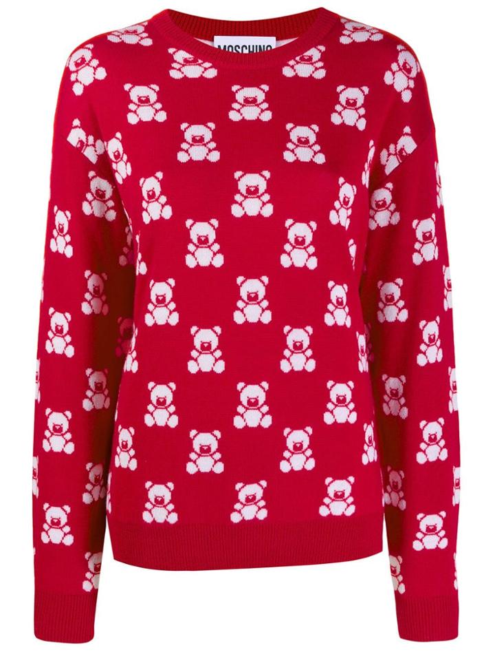 Moschino Teddy Bear Intarsia Jumper - Red