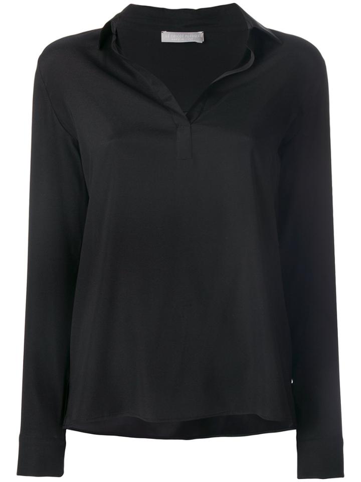 Le Tricot Perugia Open Collar Blouse - Black
