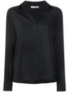Le Tricot Perugia Open Collar Blouse - Black