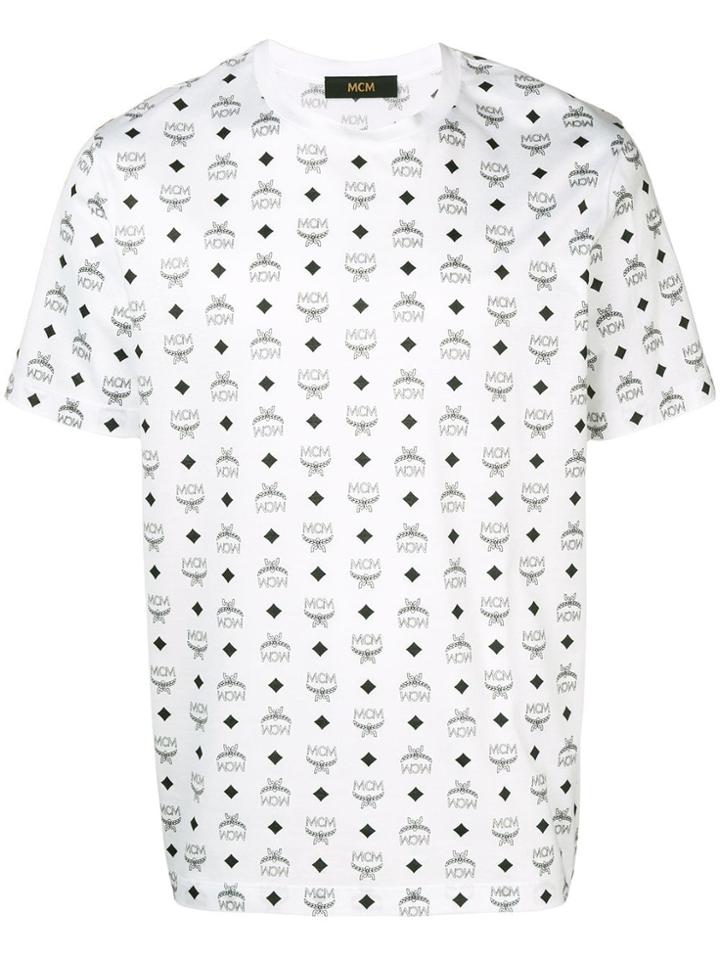 Mcm All Over Logo Print T-shirt - White