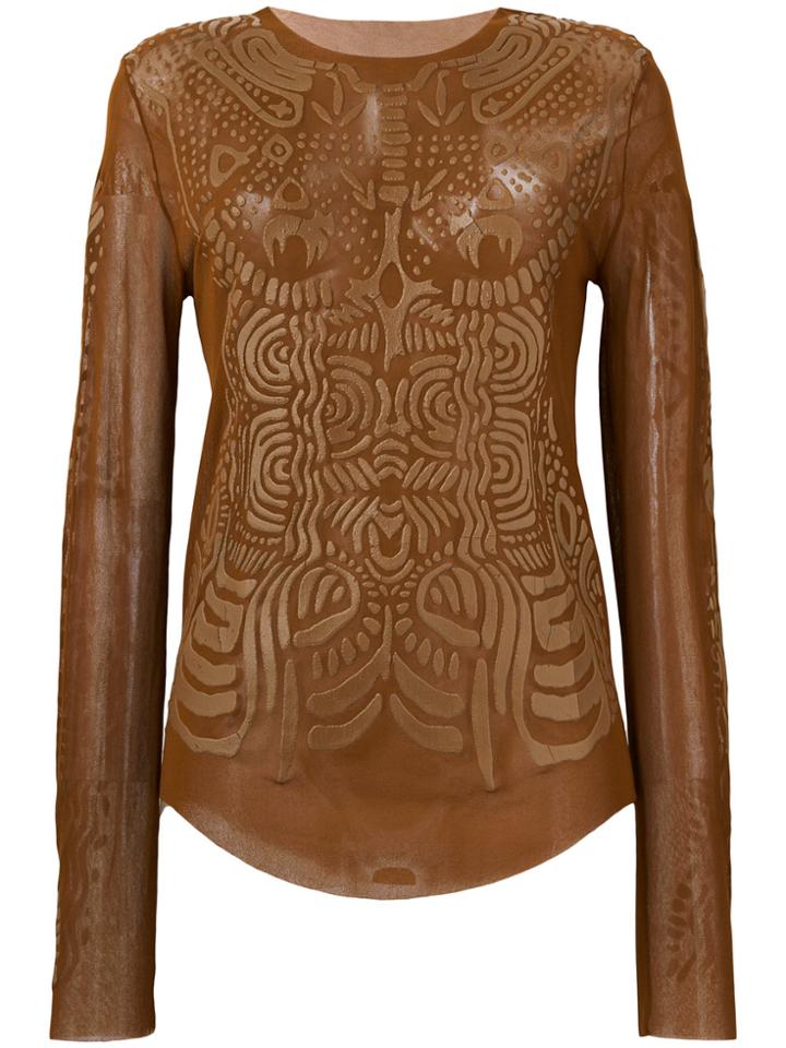 Jean Paul Gaultier Vintage 2000 Mesh Printed Top - Brown