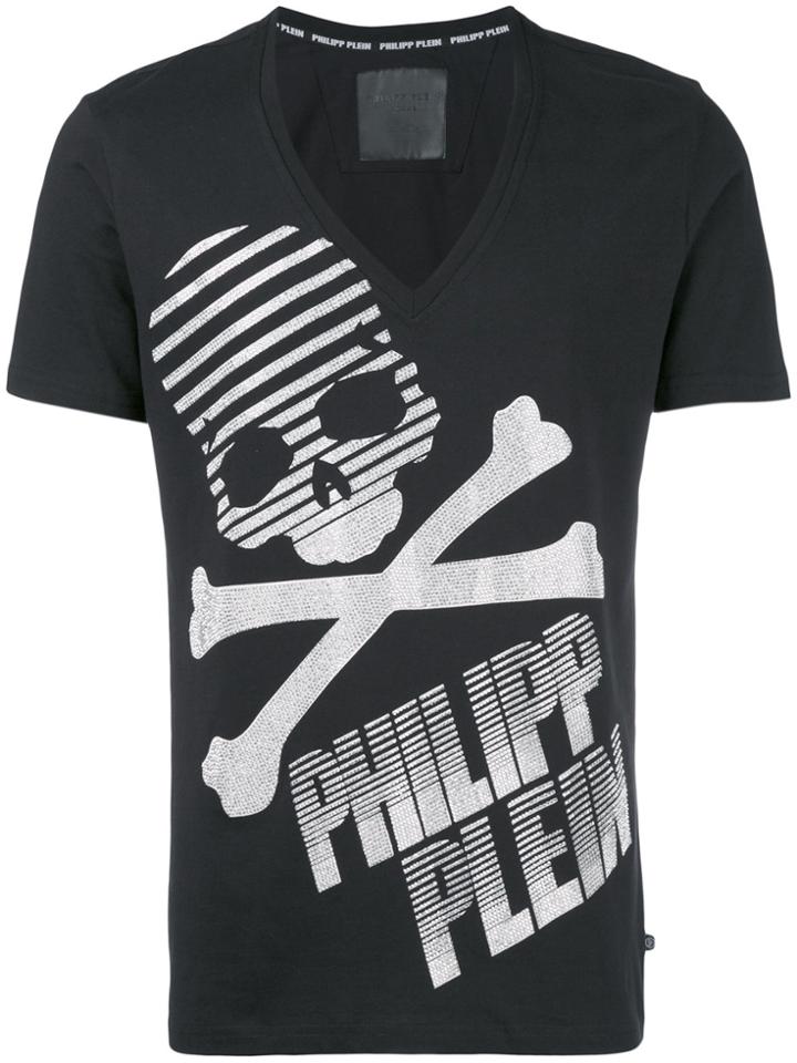 Philipp Plein Printed V-neck T-shirt - Black