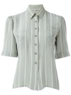 Jean Louis Scherrer Vintage Striped Shortsleeved Shirt, Size: 38, Grey