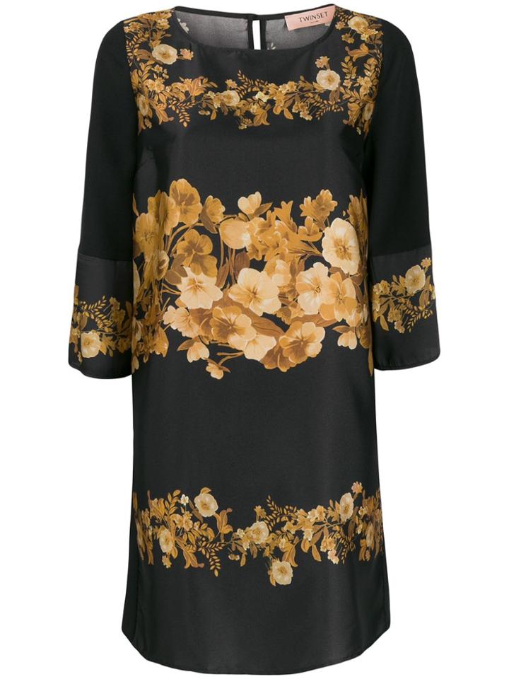 Twin-set Floral Print Shift Dress - Black