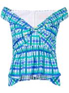 Peter Pilotto - Checked Top - Women - Cotton/polyamide/spandex/elastane - 12, Blue, Cotton/polyamide/spandex/elastane