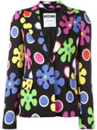 Moschino Flower Power Blazer, Women's, Size: 44, Black, Rayon/other Fibers