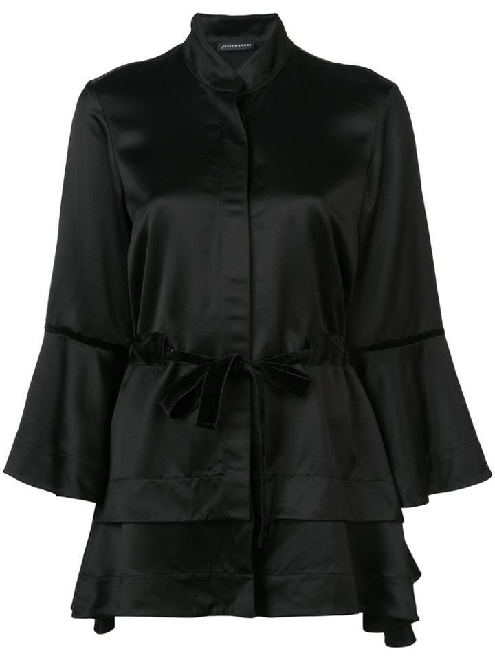 Josie Natori Tuxedo Satin Peplum Jacket - Black