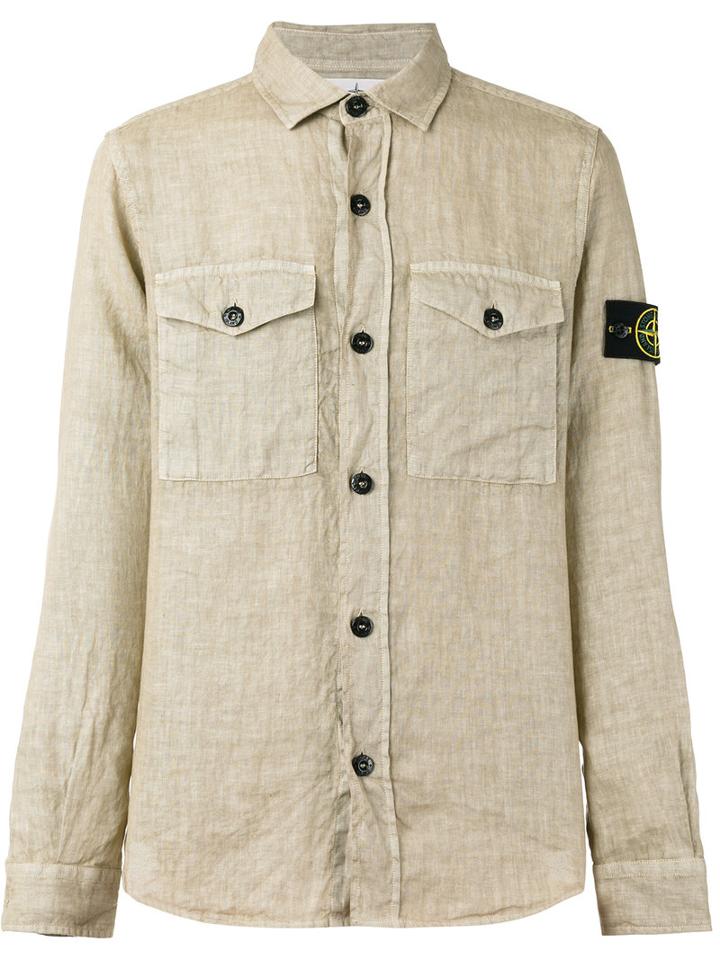 Stone Island Flap Pockets Shirt, Men's, Size: Xxl, Nude/neutrals, Linen/flax