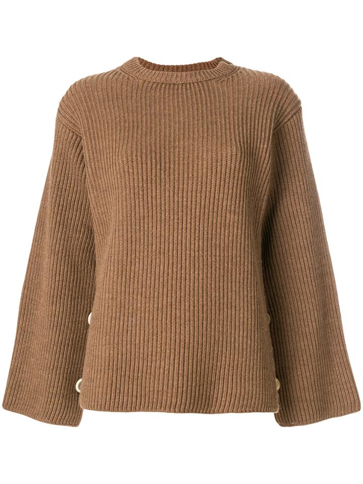 Maison Flaneur Button Detail Ribbed Jumper - Brown