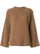 Maison Flaneur Button Detail Ribbed Jumper - Brown