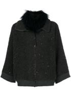 Fabiana Filippi Fur Collar Sequinned Cardi-coat - Grey