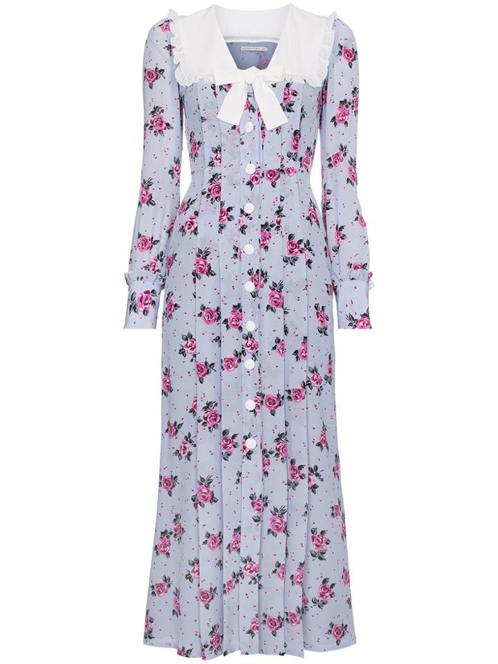 Alessandra Rich Rose Print Silk Dress - Pink