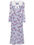 Alessandra Rich Rose Print Silk Dress - Pink