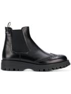 Prada Punch Hole Slip-on Boots - Black