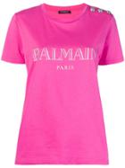 Balmain Logo Buttoned T-shirt - Pink & Purple