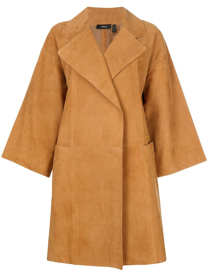 Theory Oversized Cropped Sleeve Coat - Brown